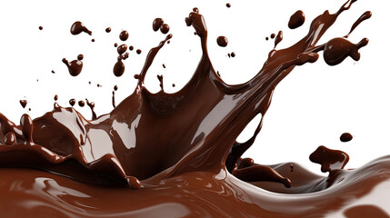 Chocolate splash and melted liquid on white background