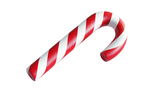 Christmas candy cane with red and white stripes, peppermint flavor, decorated with a bow, isolated on white background, symbolizing festive holiday celebration and sweet dessert gift