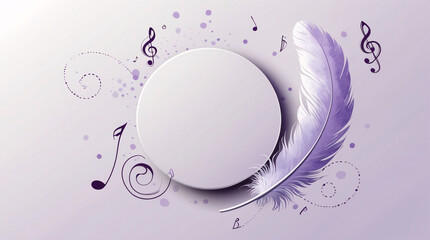 Delicate pastel purple feather with small musical notes perfect for peaceful and inspirational quote placement creating light artistic expression in home decor and relaxing spaces cute illustration