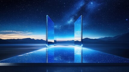 Futuristic Technology Display with Starry Night Background