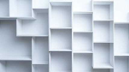 A contemporary bookshelf with asymmetrical open cubbies