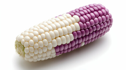 Bicolor Corn: Half White Half Purple Kernels on White Background