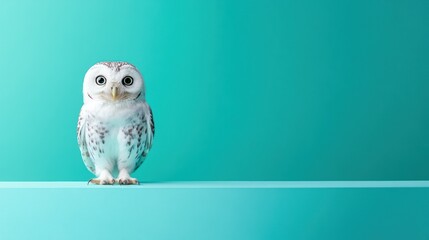 Adorable Snowy Owl on Teal Background: A Captivating Portrait