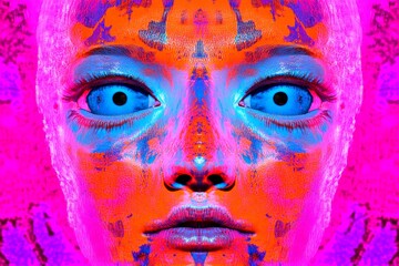 Obraz premium Hallucination - due to serotonin syndrome: abstract image of well-being. Illness symptoms. Medical research. Metaphorical serotonin syndrome perceptions of a mental illusion. Surreal health.