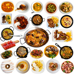 Collage of Spanish dishes on white background