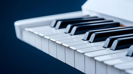Fototapeta premium Close Up Of White And Black Piano Keys Against A Dark Blue Background