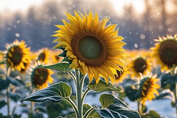 Golden Sunflower Against Chilly Winter Breeze Background
