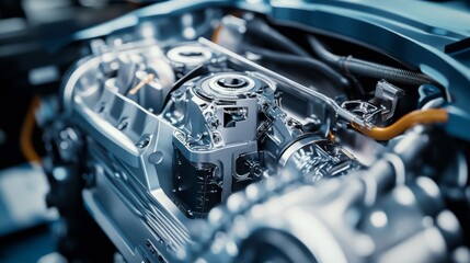 A robotic arm in a car parts manufacturing facility, assembling electric vehicle motors with AI precision for sustainable automotive production, Auto-tech style