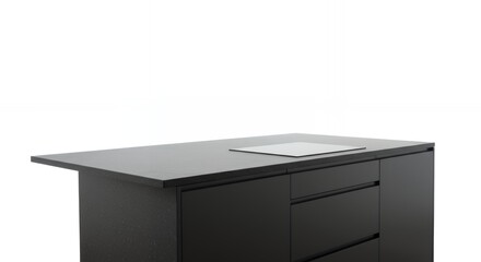 Modern Kitchen Island with Black Cabinets and Cooktop on White