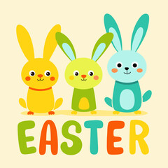 easter bunny with easter eggs. Cute bunny in different looks.