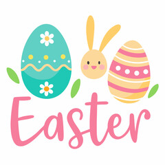 happy easter card design. A easter card with bunny and eggs.