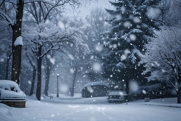 Obraz premium Peaceful Snowfall in a Cold Winter Landscape