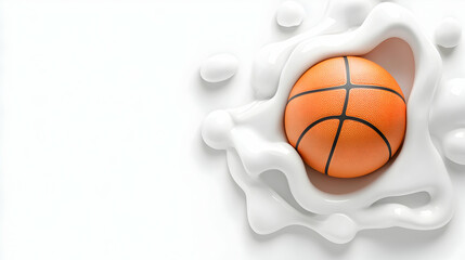 Orange Basketball in White Milk Splash