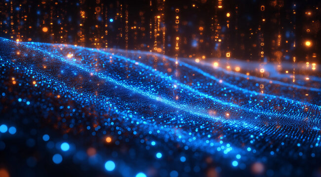 Futuristic digital technology background with binary code and light rays