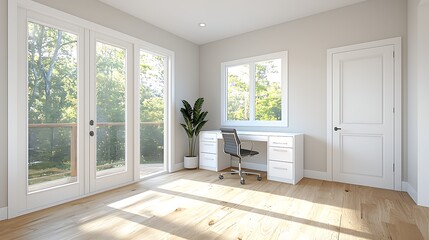 Fototapeta premium Home office design natural light room interior space bright atmosphere modern view