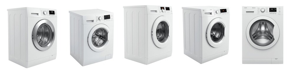 Set Or Collection Of Modern Washing Machine Isolated on transparent background, PNG 