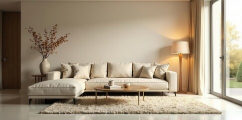Modern Sectional Sofa in a Light and Airy Living Room with Natural Decor