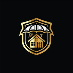 Insurance Home Security Shield Icon Logo Design Vector Template. Graphic Design Element. Real estate security shield with house and umbrella vector logo design template.