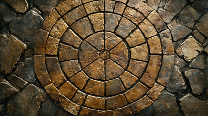 Abstract Stone Circle Pavement Texture in Brown and Gray Geometric Stone Pattern for Decorative Flooring Surface in Rough Texture