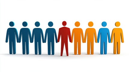 A diverse group of people each with their own unique attributes gathered together with a central figure guiding and leading the collective