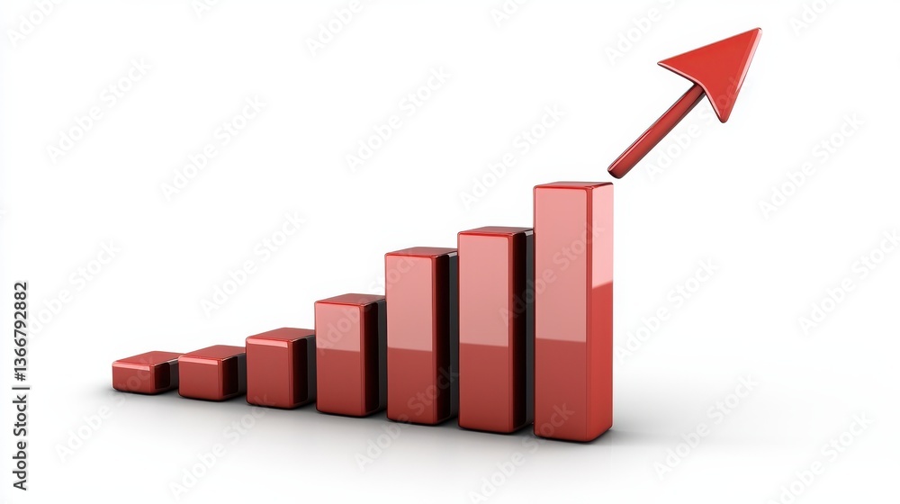 Poster a series of ascending red bars with a prominent red arrow pointing upwards symbolizing growth and pr