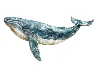 Fototapeta premium Watercolor whale in the water, white background