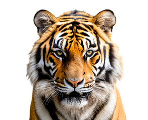 Fototapeta premium Close up Tiger Portrait with Sharp Gaze Isolated on Transparent Background