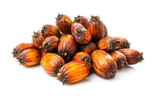 Heap of Attalea Maripa Fruits on White Background Close Up