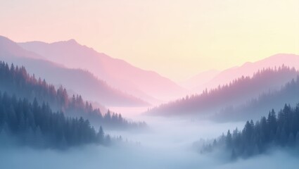 Obraz premium Dawn's light paints a blue and orange horizon where mountain peaks pierce morning fog