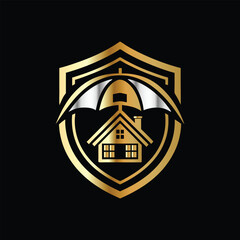 Insurance Home Security Shield Icon Logo Design Vector Template. Graphic Design Element. Real estate security shield with house and umbrella vector logo design template.