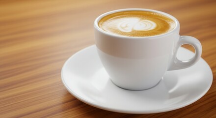 Classic Freshly Brewed Espresso in White Porcelain Cup on Wooden Table with Natural Light and Rich Crema
