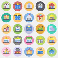 Icon set of building. Building elements. Icons in color mate style. Good for prints, web, posters, logo, site plan, map, infographics, etc.