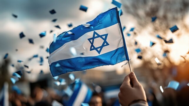 Celebration of freedom: Yom Haatzmaut, national pride, israel emblem, cultural heritage, joyful people, historic significance, annual festivity, unity spirit, national identity, symbolic flag.
