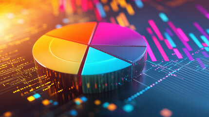 投資の統計チャートや経済ポートフォリオを示したテクノロジーを感じさせる3dの円グラフの写真素材