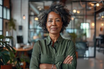 Fototapeta premium Portrait of a middle aged black female worker in start up company office