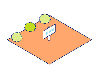 空き地が売却・販売されているイラスト。売り地・住宅地・分譲地・土地販売のアイソメトリックイラスト。 ©  Mercer
