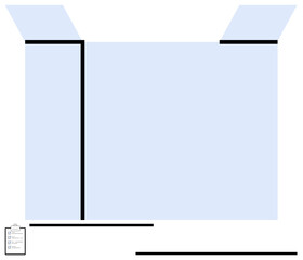 Open blue cardboard box with checklist icon in lower corner, representing shipping, organization, storage, or task management. Ideal for teamwork, logistics, e-commerce, productivity packaging