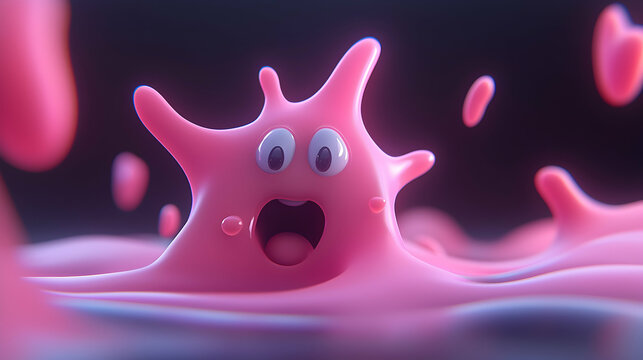 Playful Pink Blob Character Splashing in Dark Background - Powered by Adobe