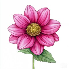 Obraz premium Pink Dahlia Flower Botanical Illustration with Yellow Center