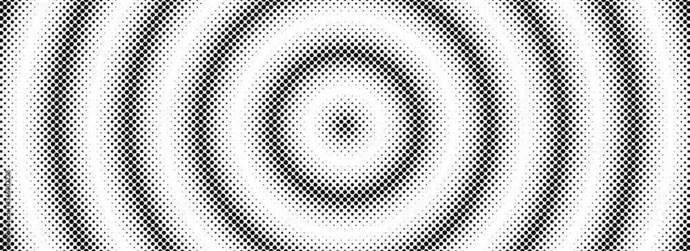 Poster halftone circle background. black and white dotted circular gradient. radial comic target texture. f