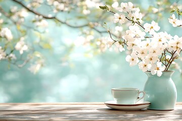 Delicate blossoms in a teacup setting serene nature background still life photography