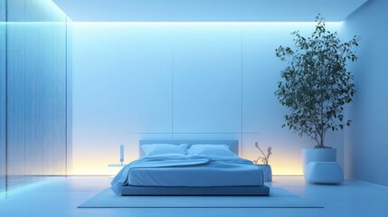 Serene bedroom design modern home interior photography minimalist environment soft lighting tranquil concept