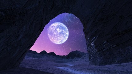 Fototapeta premium A dreamlike alien canyon filled with flowing light instead of water, moon and stars orbiting closely