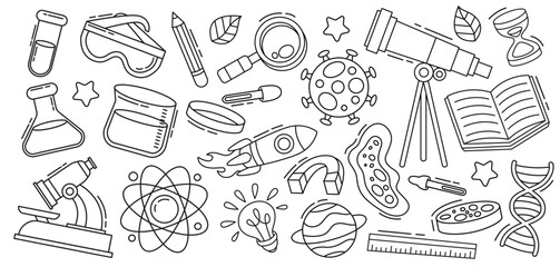 Set of hand drawn science and chemistry element doodle vector collection
