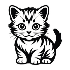 Cute Tribal Kitten Vector Illustration – Black and White Cat Design for Logos, Stickers, and Tattoos