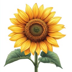 Vibrant Yellow Sunflower Garden: A Picturesque Nature Illustration with Botanical Details in Sunshine