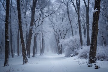 Obraz premium Captivating Winter Forest Covered in Soft Snowfall