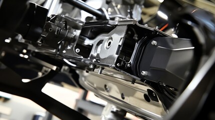 A robotic arm in an automotive repair facility, assembling robotic car repair systems with AI precision for vehicle diagnostics, Auto-tech style