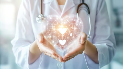 Doctor holding heartbeat - symbol of advanced healthcare and medical technology innovation