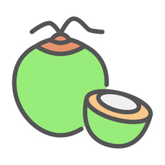 Coconut fruit filled outline icon. Coconut fruit color line illustration.
